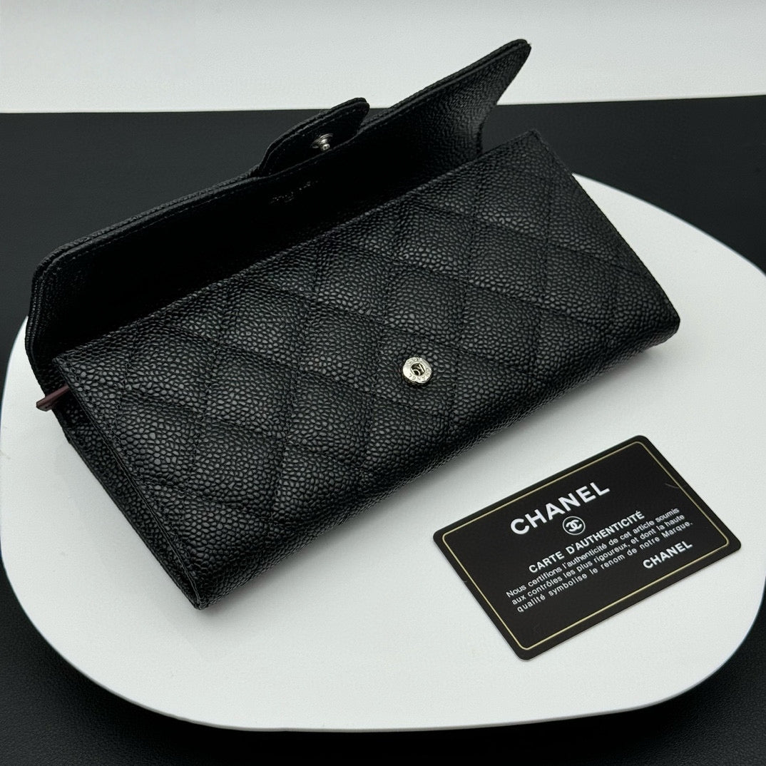 【シャネル】長財布 キャビアスキン ロングウォレット ！ブラック