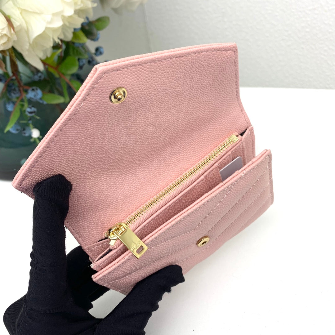 【サンローラン】大人気ロゴ 小銭入れ付き 三つ折り財布4色